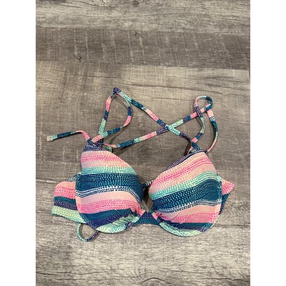 aerie Other - Aerie 34D Multi Color Striped Push Up Bikini Top Criss Cross Back Swimwear
